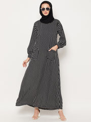 Striped Abaya for Women with Black Georgette Hijab