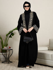 2 Pieces Embroidered Shrug Set Abaya with Black Scarf