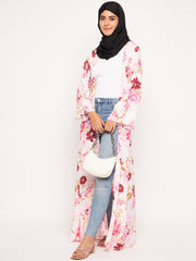 Front Open Printed Shrug with Black Georgette Hijab