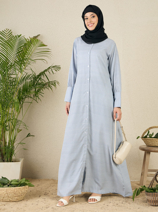 Front Open Printed Abaya Burqa with Black Hijab