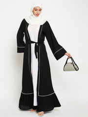 2 Piece Set Front Open Shrug Abaya with Black Georgette Hijab