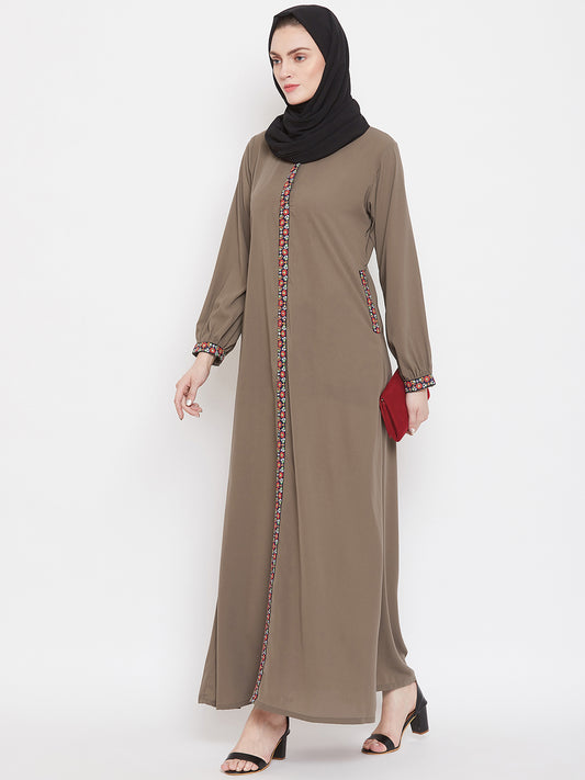 Chikan Hand Embroidery Abaya for Women with Black Georgette Scarf