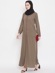 Chikan Hand Embroidery Abaya for Women with Black Georgette Scarf