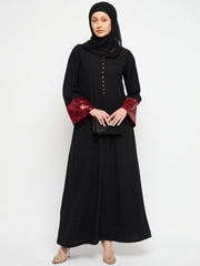 Embroidery Black Abaya for Women with Black Georgette Scarf