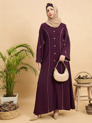 Front Open Modest Luxury Purple Abaya with Beige Hijab