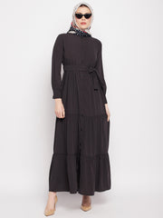 Frilled Abaya/Burqa For Women With Belt and Black Hijab