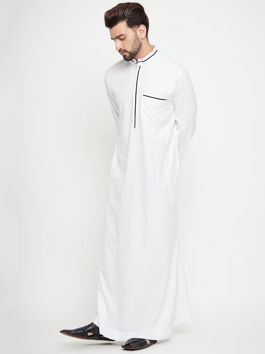White Arab Thobe / Jubba for Men with Straight Sleeves