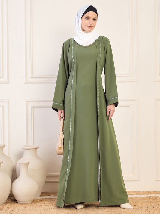 Embroidered Abaya/Burqa with White Georgette Hijab