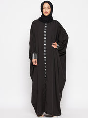 Front Open Black Kaftan Abaya for Women with Black Georgette Hijab