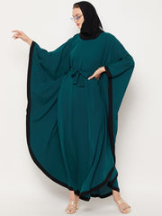 Bottle Green Kaftan Abaya for Women with Black Georgette Hijab