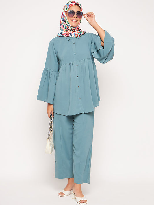 Clearance Sale: Sea Green Solid Loose Fit Co-ord Set/Matching Set