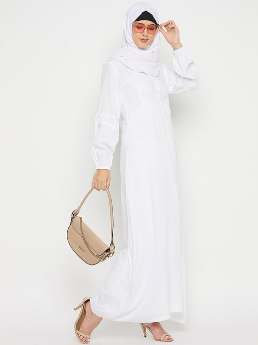 Rayon White Abaya for Umrah/Hajj with Black Hijab
