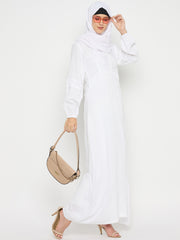 Rayon White Abaya for Umrah/Hajj with Black Hijab