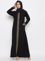 Black Embroidery Design Abaya with Black Georgette Hijab