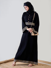Embroidery Black Abaya/Burqa with Matching Black Georgette Hijab