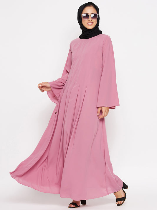 Pink Abaya for Women with Black Georgette Hijab