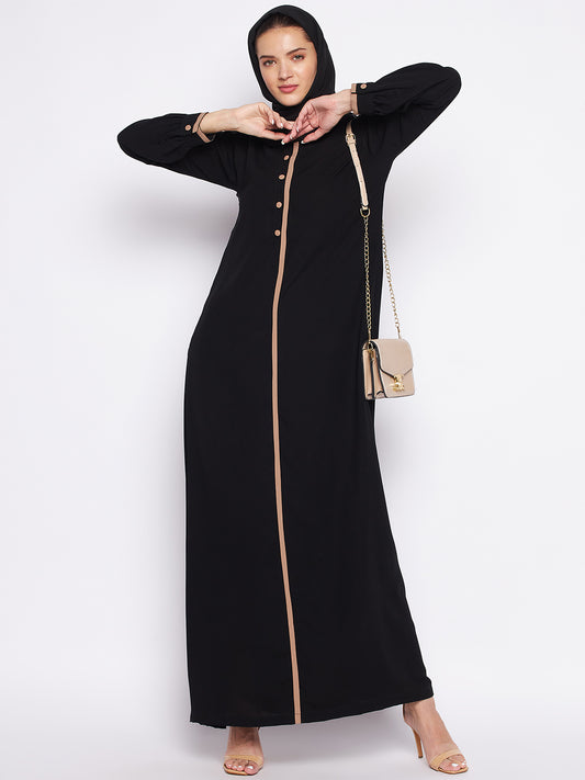 Black Color Abaya for women with Black Georgette Scarf