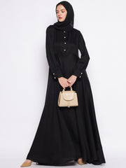 Umbrella Cut Black Abaya for Women with Black Georgette Hijab