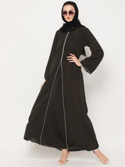 Olive Green Abaya for women with Black Georgette Scarf