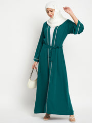 Set of 2 Front Open Lace Shrug Abaya with Black Georgette Hijab