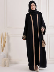2 Piece Embroidery Shrug Set Abaya with Georgette Black Hijab