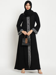 A-line Abaya/Burqa for Women with Black Georgette Scarf