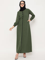 Jade Green Abaya for women with Black Georgette Scarf