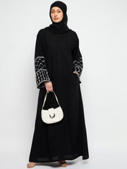 Black Kefiyyeh Embroidery Abaya with Black Hijab