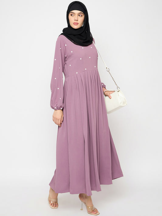Pink Handwork Abaya with Black Hijab