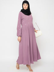 Pink Handwork Abaya with Black Hijab
