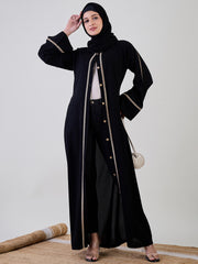 Front Open Embroidered Black Abaya/Burqa with Black Georgette Hijab