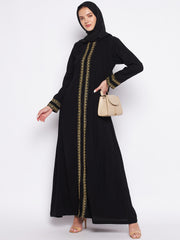 A-Line Black Embroidery Abaya with Black Georgette Hijab
