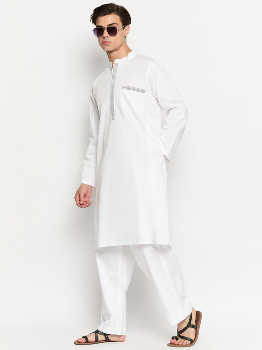 White Solid Men's Kurta Pajama Set