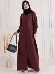 Front Open Maroon Abaya/Burqa with Black Georgette Hijab