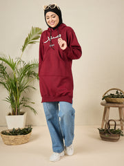 Modest Maroon Fleece Winter Sabr Hoodie for Women