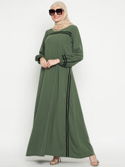 Jade Green A-Line Abaya for Women with Black Georgette Hijab