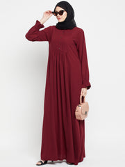 Clearance Sale: Maroon ALine Abaya for Women with Black Georgette Hijab