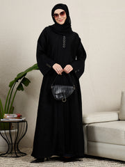 Black Abaya Button Detailing Burqa with black Scarf