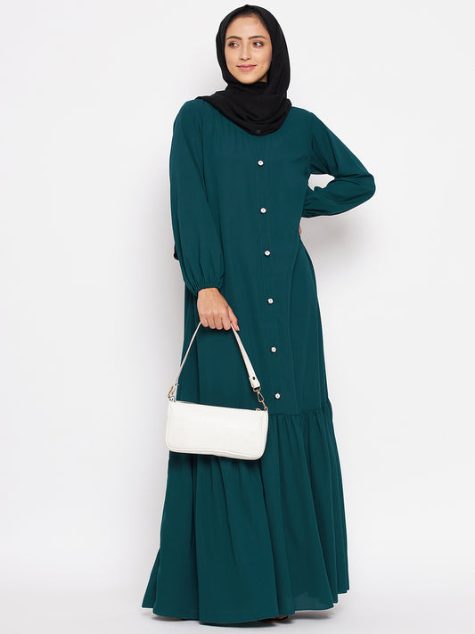 Green Abaya for Women with Black Georgette Hijab