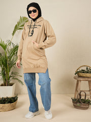 Wow Modest Winter Wear – Beige Fleece Hoodie for Women