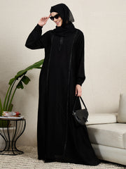 Embroidered Black Abaya for women with Black Scarf
