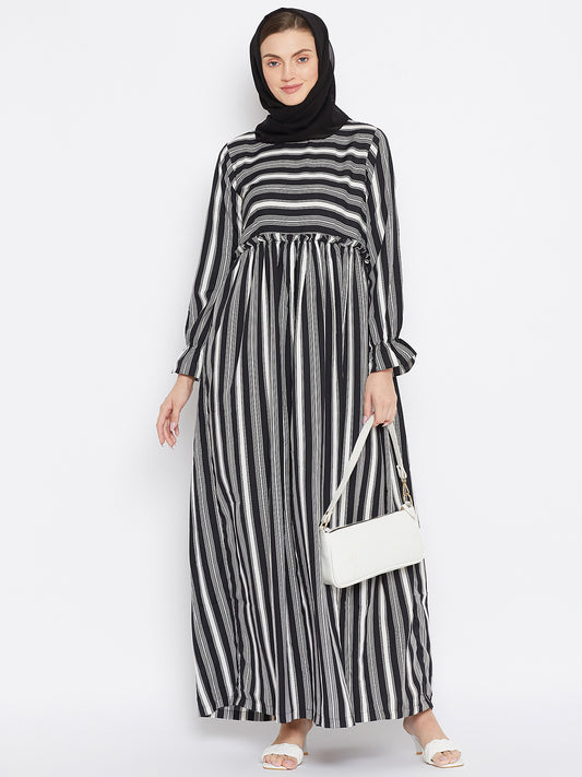 Black Stripe Abaya Dress with Black Georgette Hijab