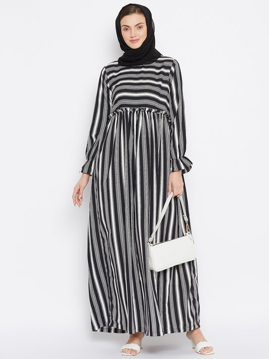 Black Stripe Abaya Dress with Black Georgette Hijab