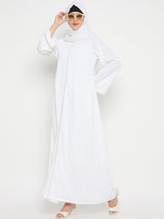 Embroidery White Abaya Umrah/Hajj with Black Hijab