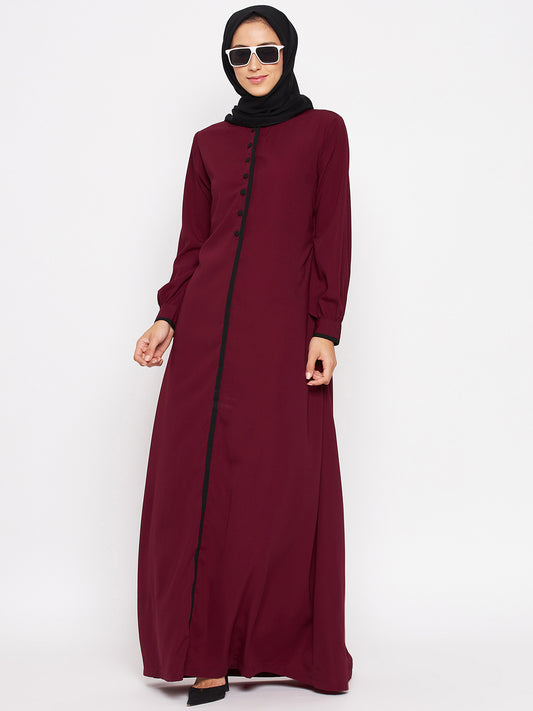 Maroon Color Abaya for women with Black Georgette Scarf