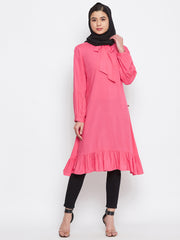 Pink Rayon Tunic for Women with Black Georgette Stole
