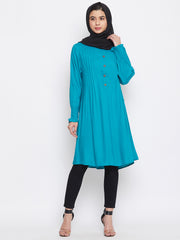 Sky Blue Rayon Tunic for Women with Black Georgette Stole