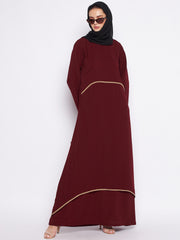 Maroon Abaya for Women Black Georgette Hijab