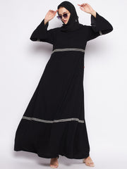 Black A-Line Abaya Burqa for Women with Black Georgette Hijab