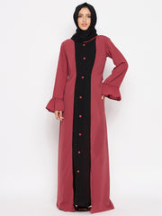 Rust & Black Abaya for Women with Black Georgette Scarf
